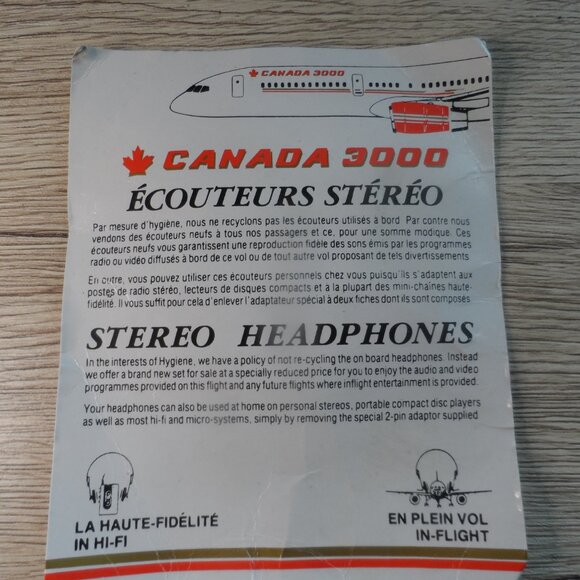 Canada 3000 Airlines Vintage Headphones - Picture 2 of 2